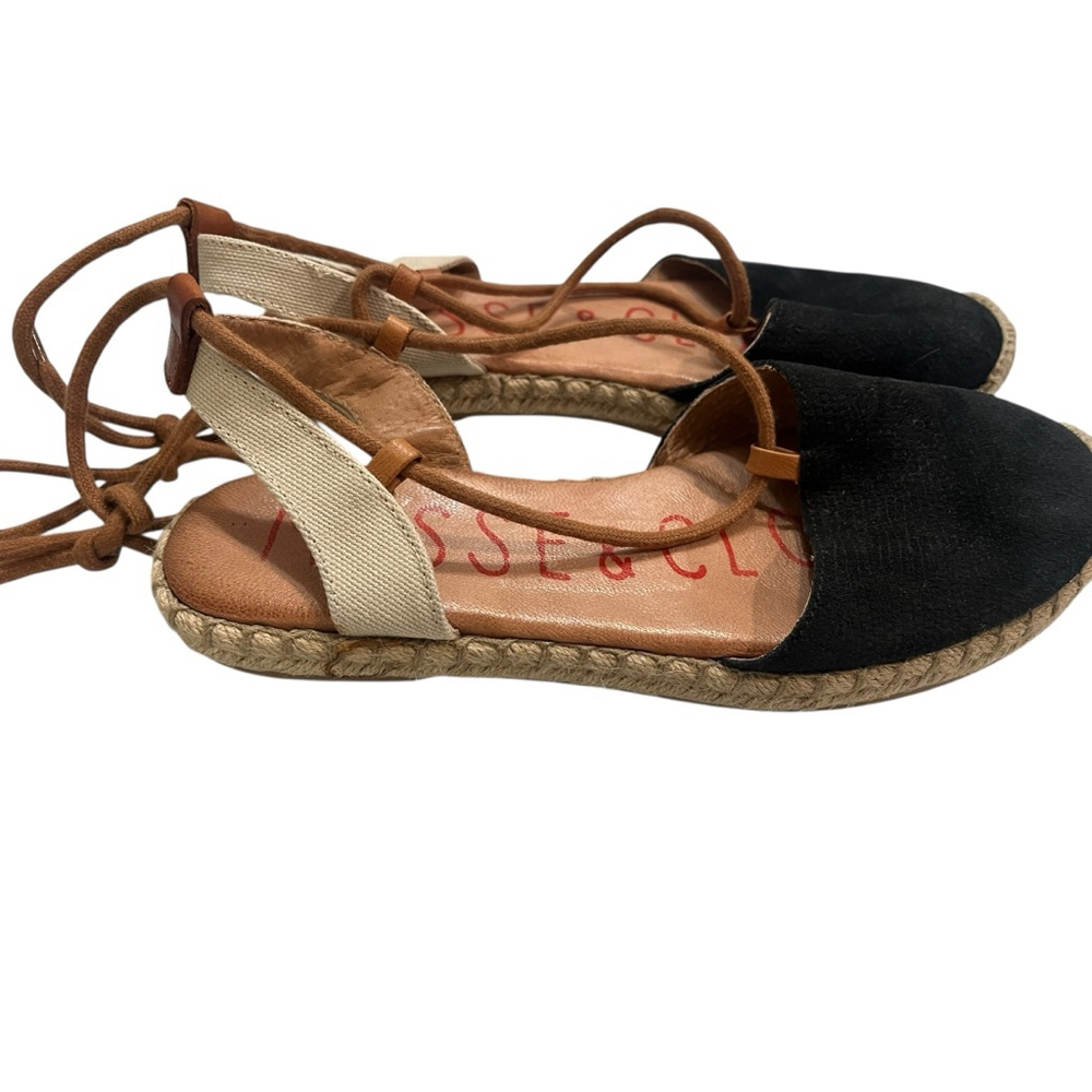 Musse & Cloud Suede Size 8 Lace Up Ankle Espadrille Sandals Black Resort